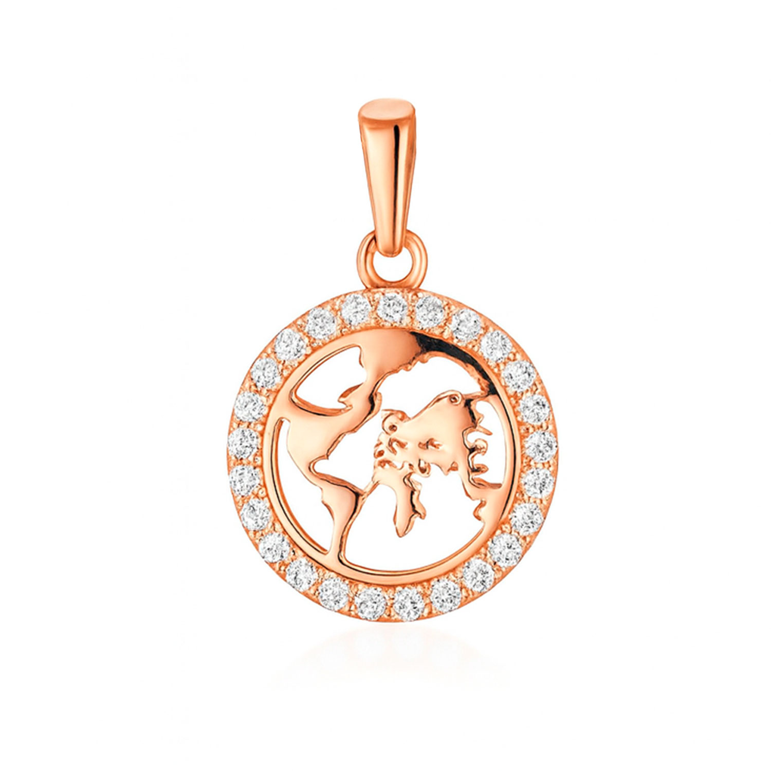 Anhänger Weltkarte aus 585 Rotgold mit Zirkonia