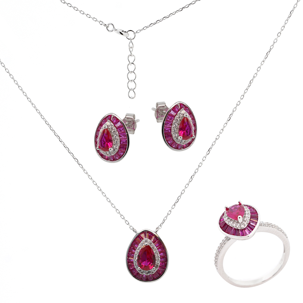 Schmuckset aus 925 Silber: Ohrringe +Halskette mit Anhänger +Damenring
