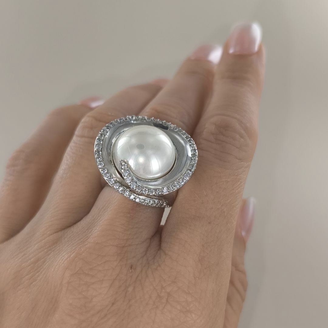atemberaubender Damenring, Silber 925, Zirkonia, Perle