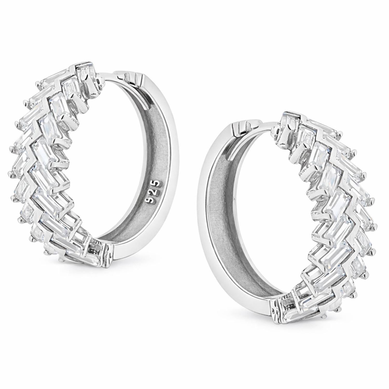 Creolen aus 925 Silber in Fischgrätenmuster mit Zirkonia, rosévergoldet