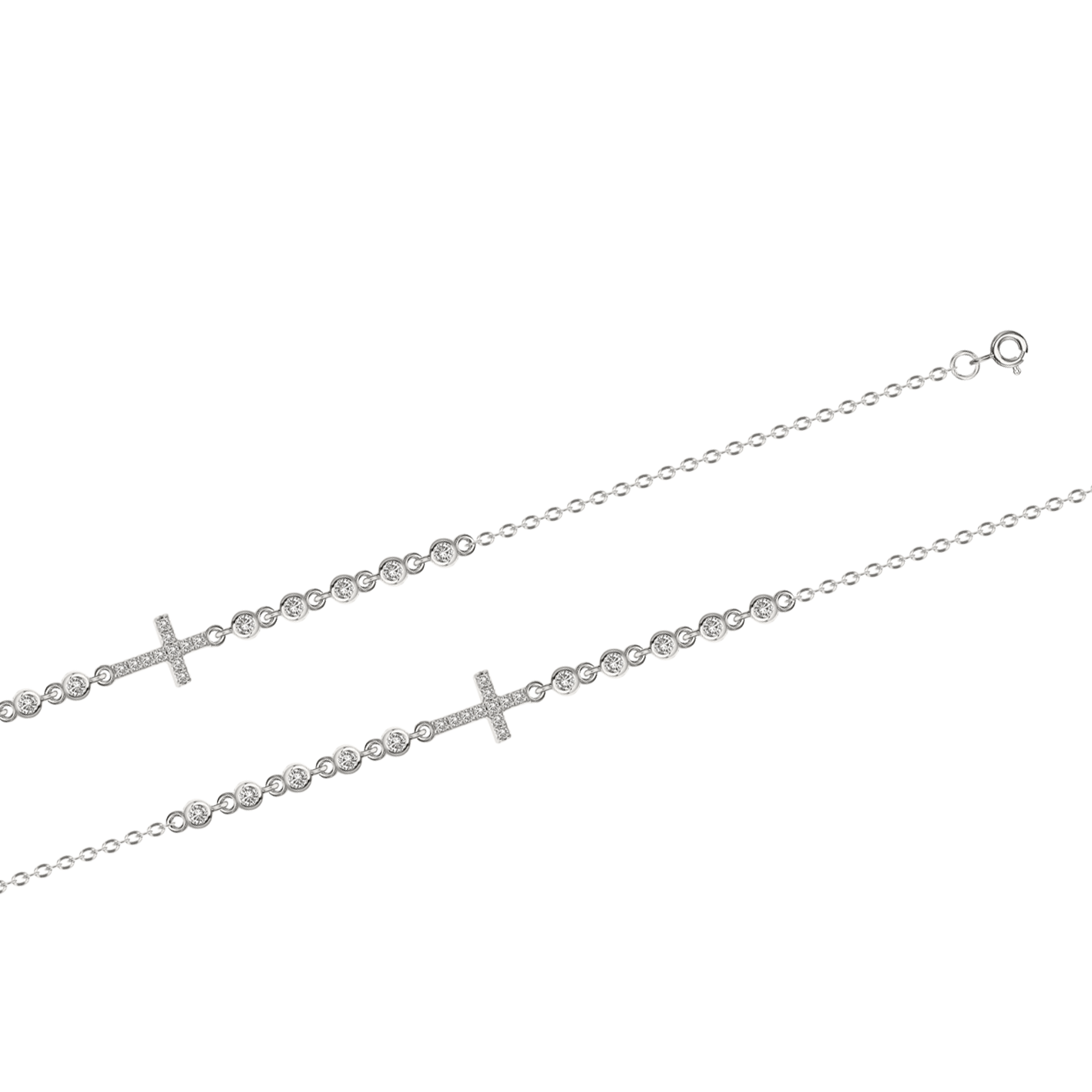 Attraktives Armband, Silber 925, mit Zirkonia, Kreuzlänge ca. 10 mm, Länge umstellbar 17-19 cm