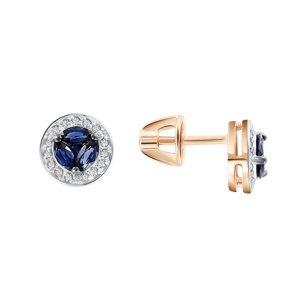 Elegante Ohrstecker aus Rotgold 585, mit Saphiren - ca. 0,0385 ct. HTS und Brillanten - ca. 0,0808 ct. HSI