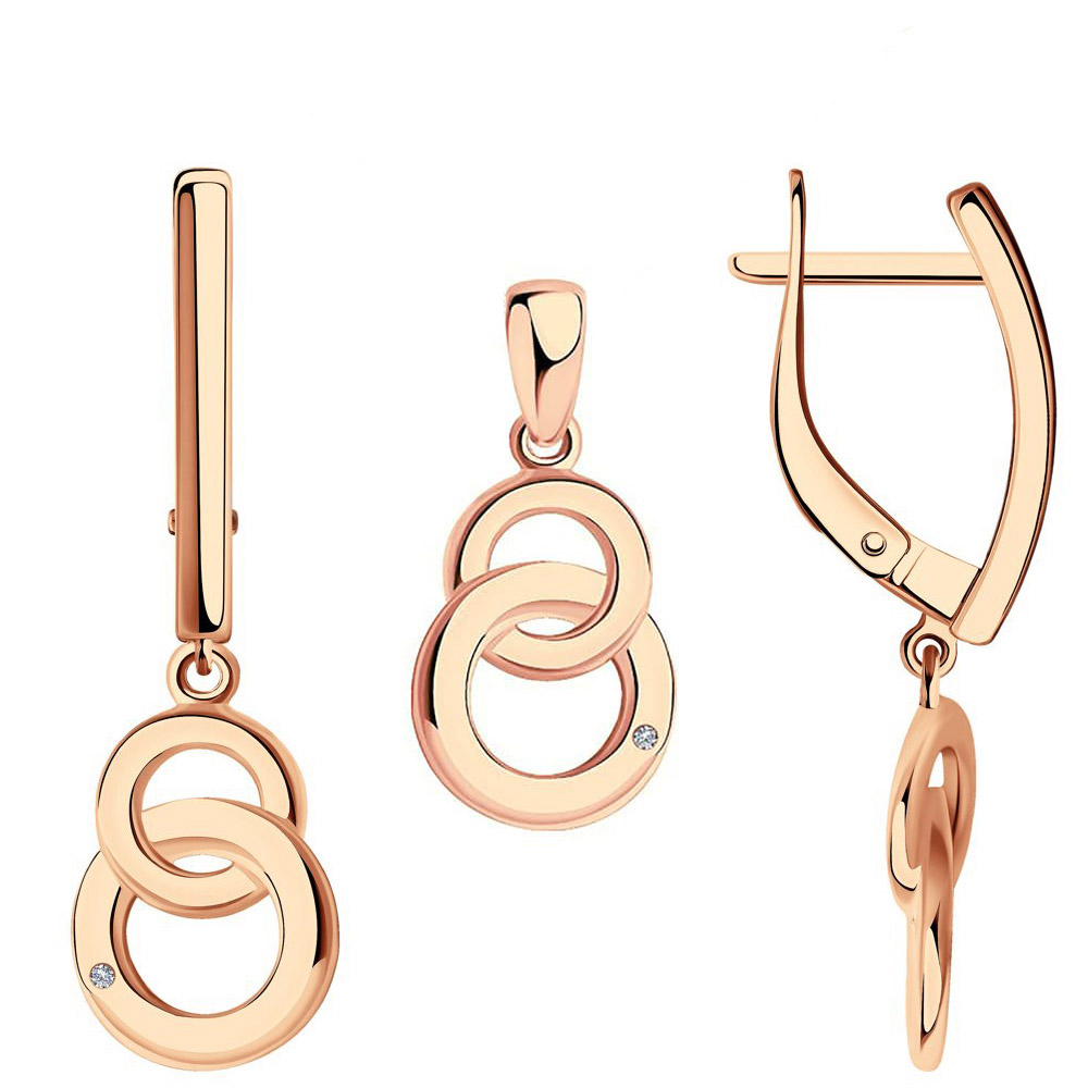 Sokolov Set aus vergoldetem 925 Silber: Ohrringe + Anhänger mit Brillanten