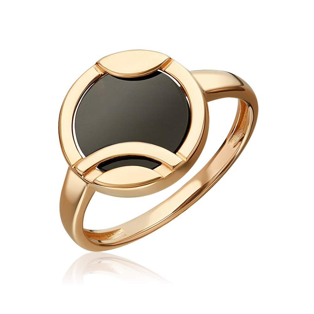 Auffälliger Damenring aus Rotgold 585 mit Onyx, Ø zentrales Schmuckelement ca. 13 mm