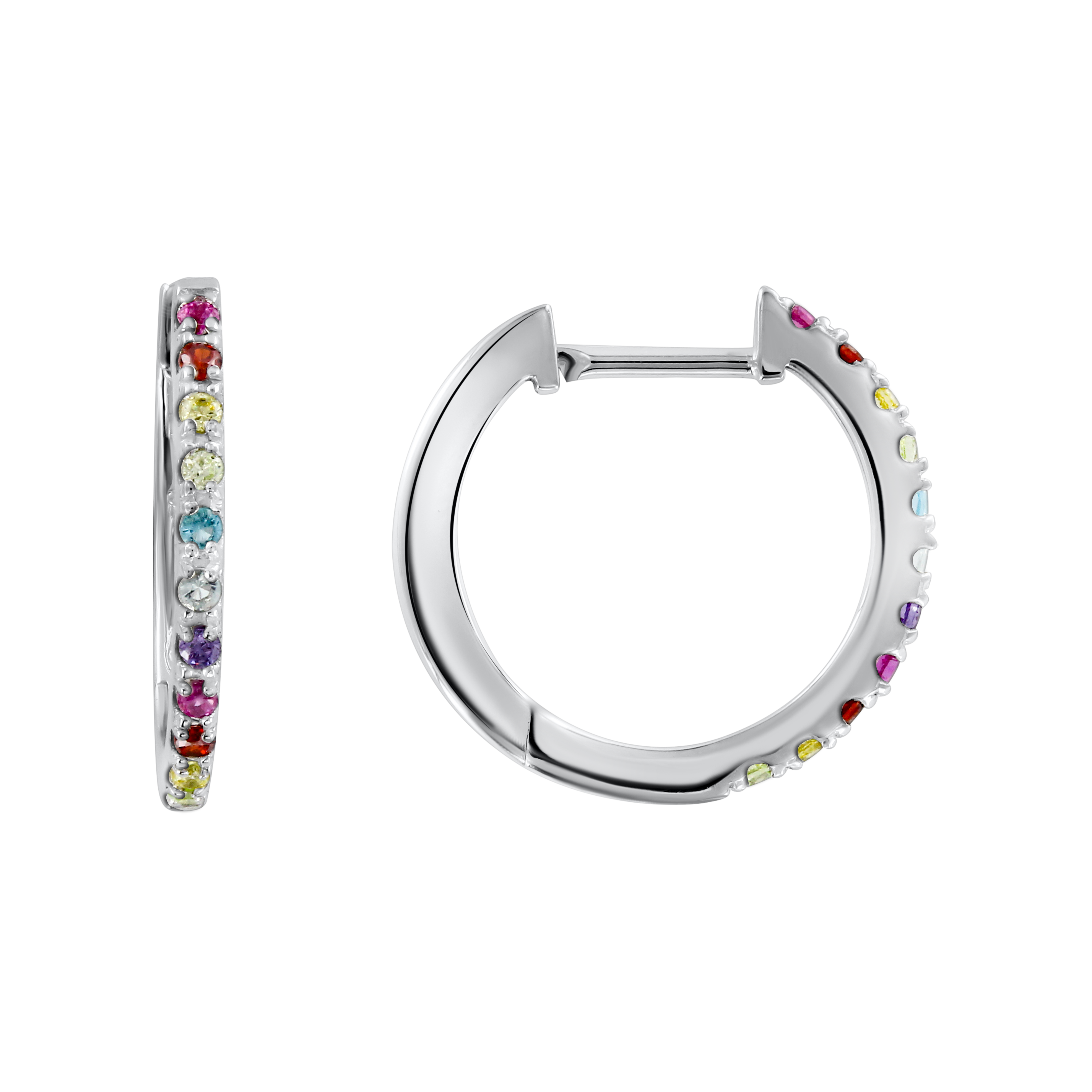 Farbenfrohe Creolen aus 925er Silber mit bunten Zirkonia, Höhe ca. 15 mm