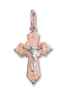 Anhänger – Kreuz aus 585er Rot-/Weißgold mit Gravur, Höhe ca. 25 mm