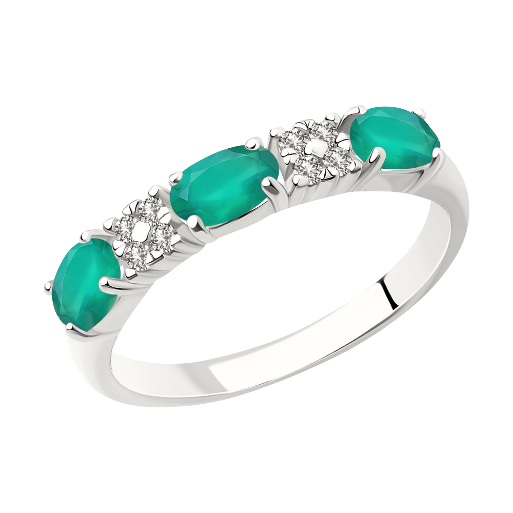 attraktiver Damenring aus Silber 925, mit 3 grünen Achaten - Größe ca. 5x3 mm, und 8 Zirkonia.