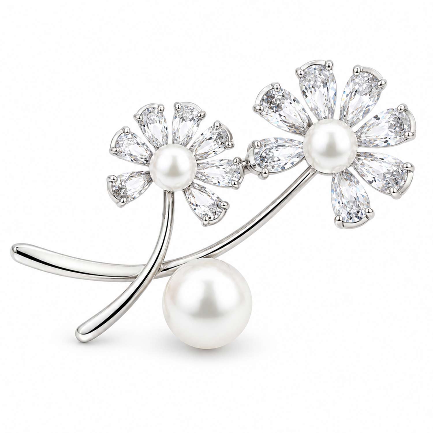 Brosche Pusteblumen aus 925 Silber mit Zirkonia und Perlen