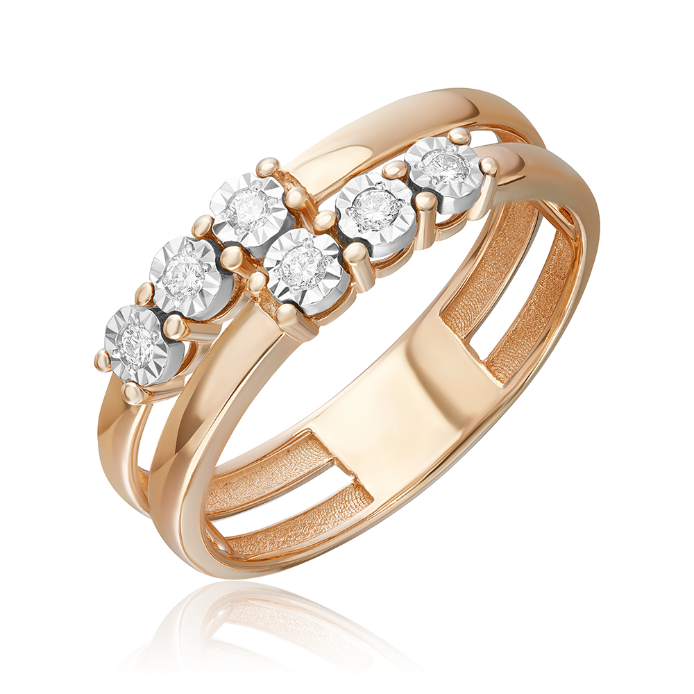 Damenring aus 585 Rotgold mit Brillanten 6 Stück 0,12 ct. HSI,  Breite ca. 6 mm