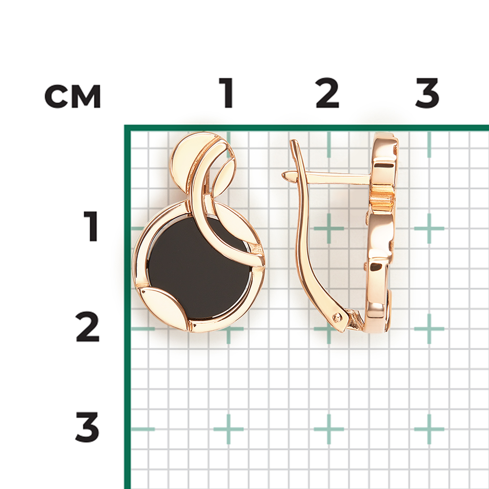 Auffällige Ohrringe aus Rotgold 585 mit schwarzem Onix, Höhe ca. 20 mm