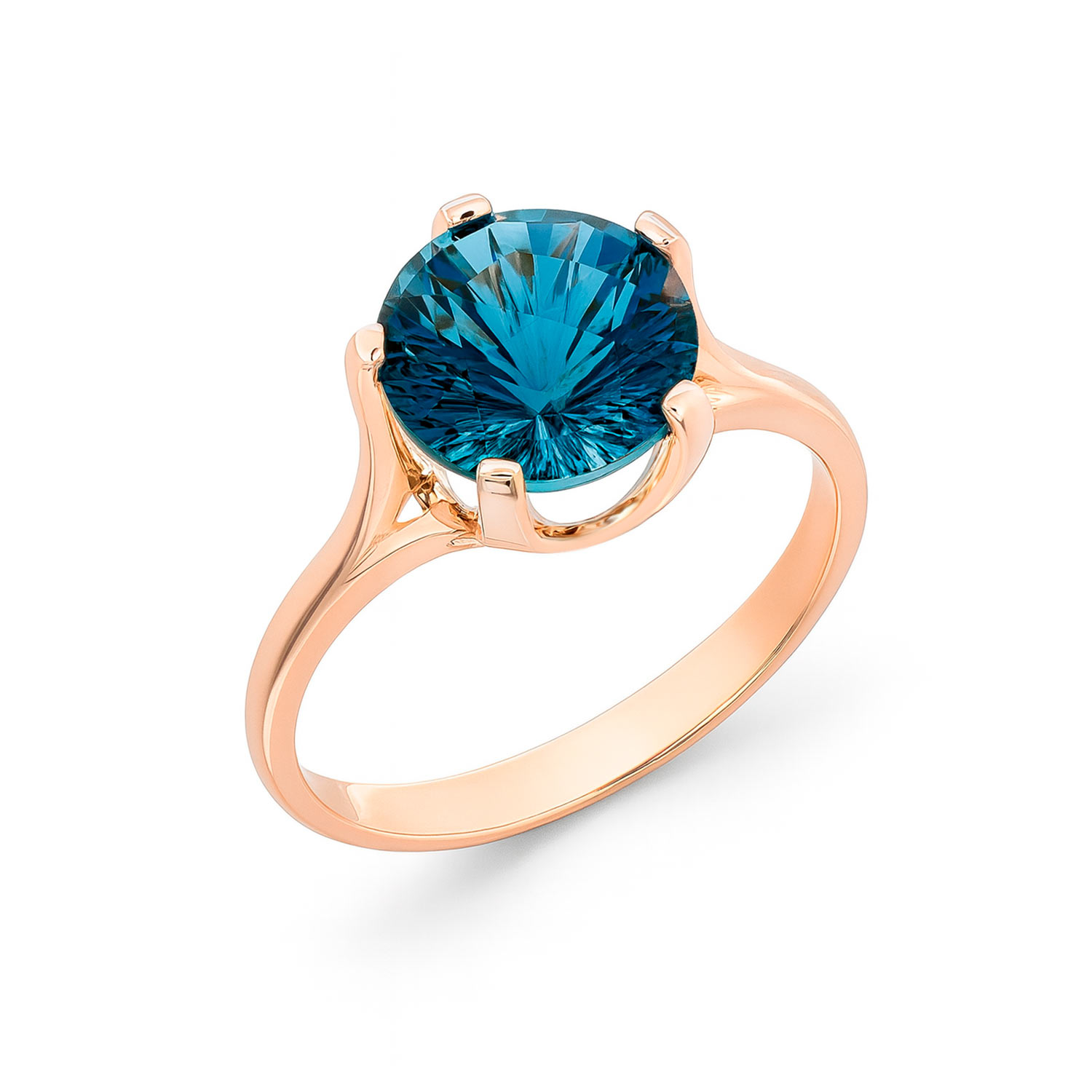 Damenring aus 585 Rotgold mit blauem Topas