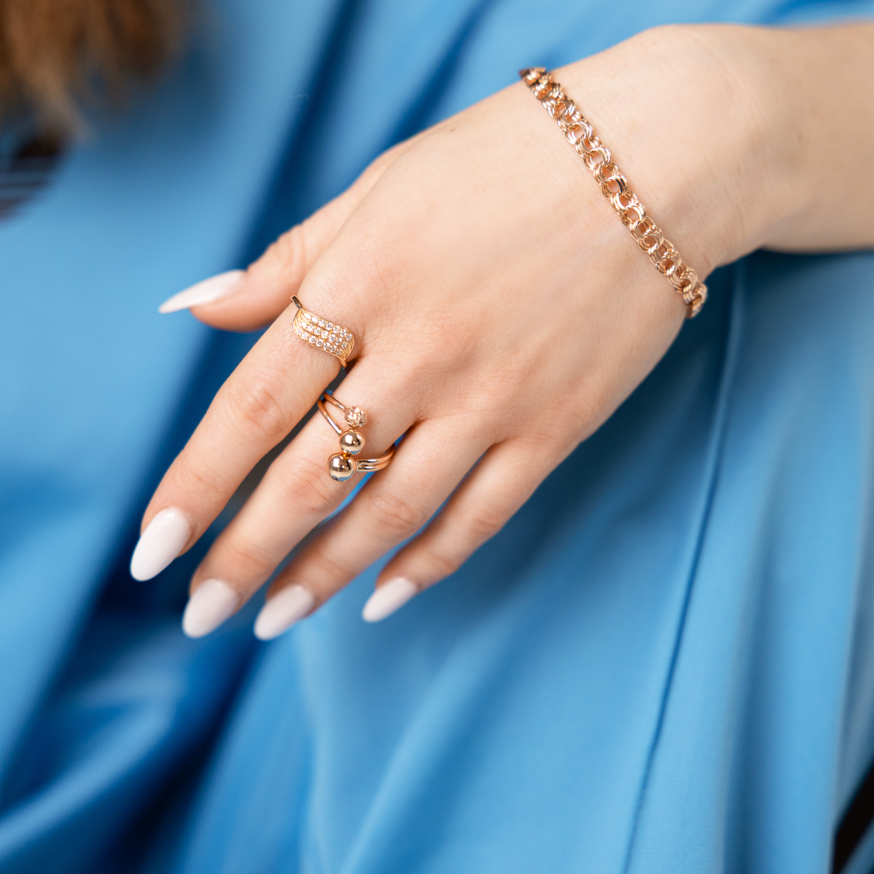 Ansprechender Damenring, Russisches Rotgold 585, mit Zirkonia