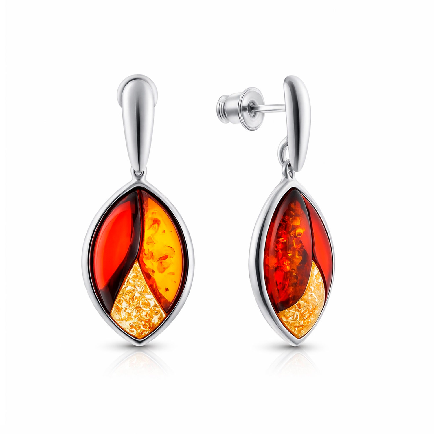 Ohrhänger aus 925 Silber mit Kirsch-, Cognac- und Zitronenbernstein