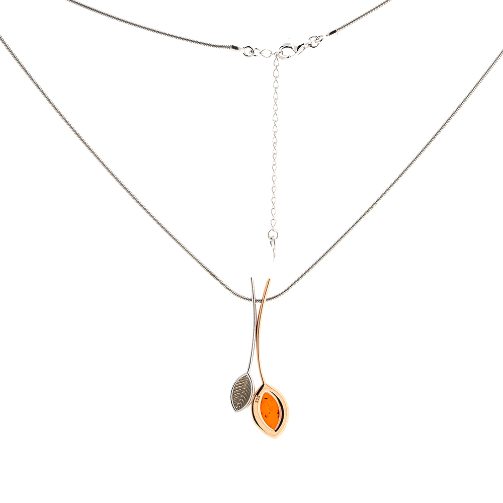 Collier vergoldet aus 925 Silber mit Bernstein-Anhänger (Länge 45+5 cm)