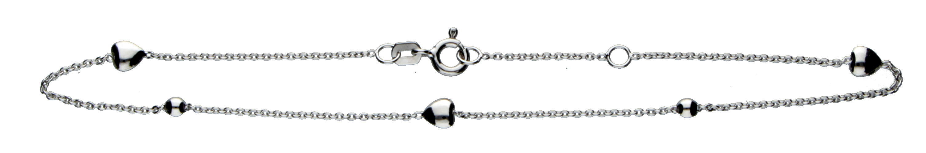 Fusskette Fantasie aus 925 Silber mit Herz- und Kugelelementen, Federringverschluss