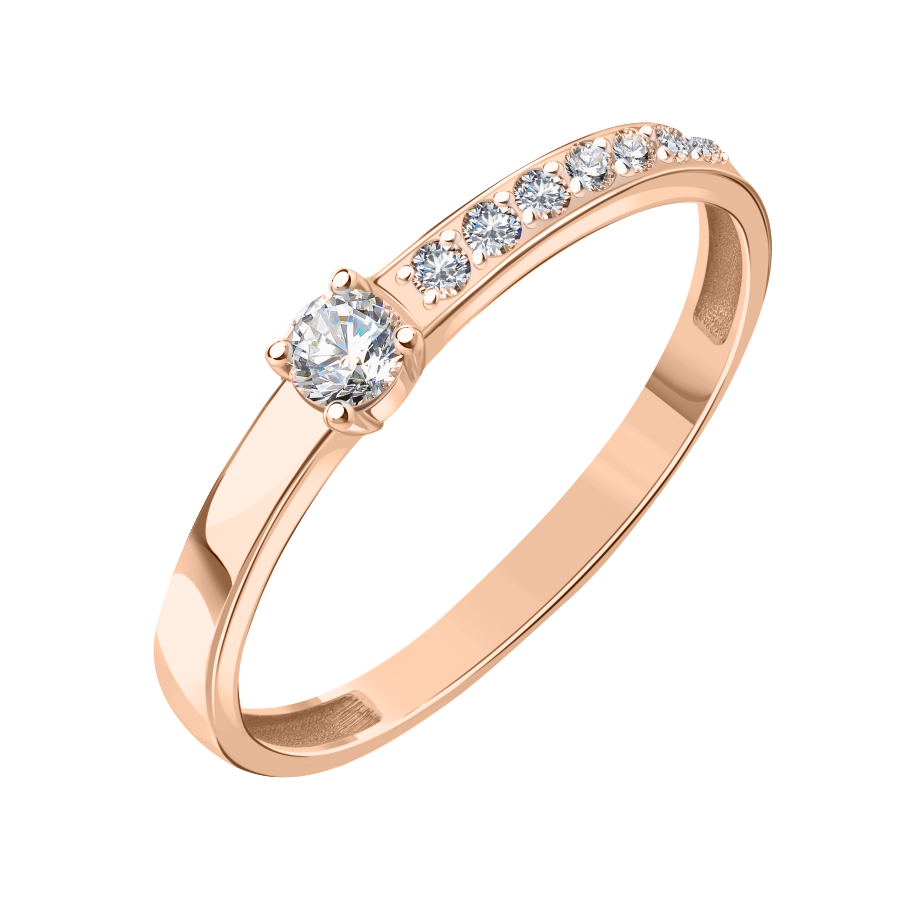 Attraktiver Damenring, Russisches Rotgold 585, mit 8 Zirkonia, Frontbreite ca. 3 mm