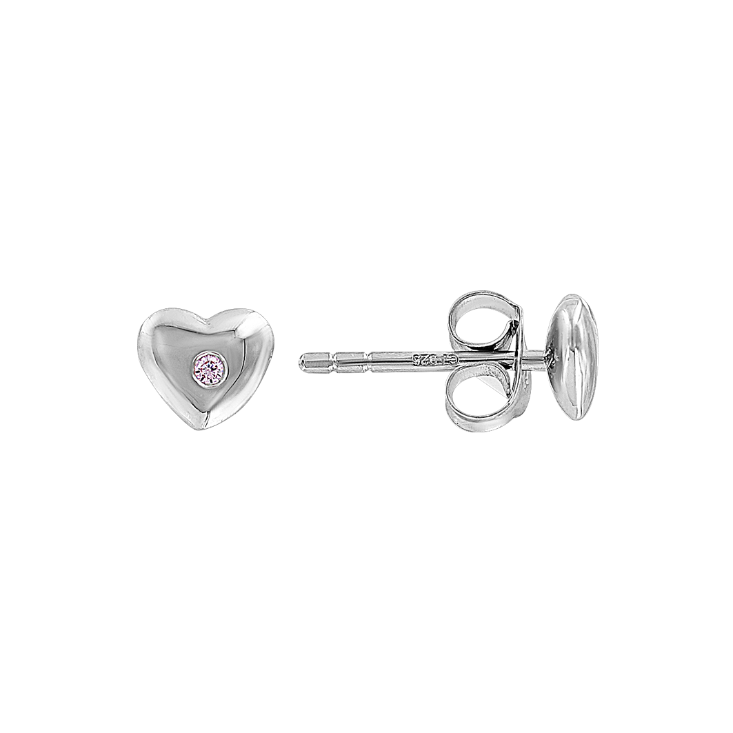 Attraktive herzförmige Ohrstecker aus Silber 925 mit 2 rosa Zirkonia, Höhe ca. 6 mm