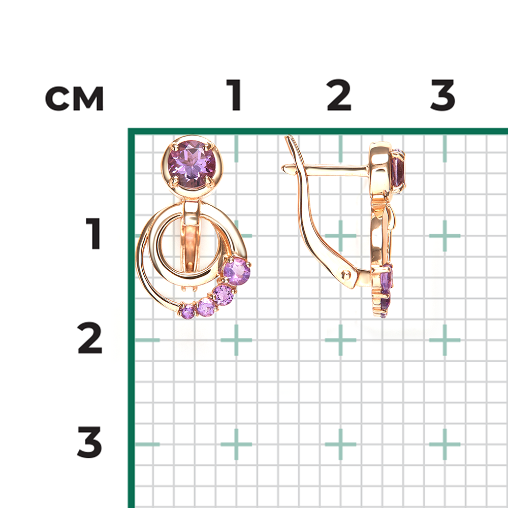 Charmante Ohrringe aus 585 Rotgold mit Amethysten, Ø ca. 5-10 mm, Höhe ca. 18 mm