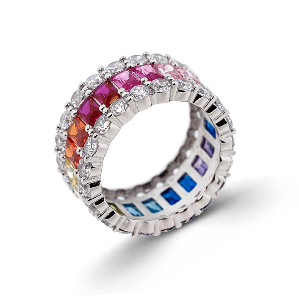 Damenring aus 925 Silber mit bunten Zirkonia, Breite ca. 11 mm