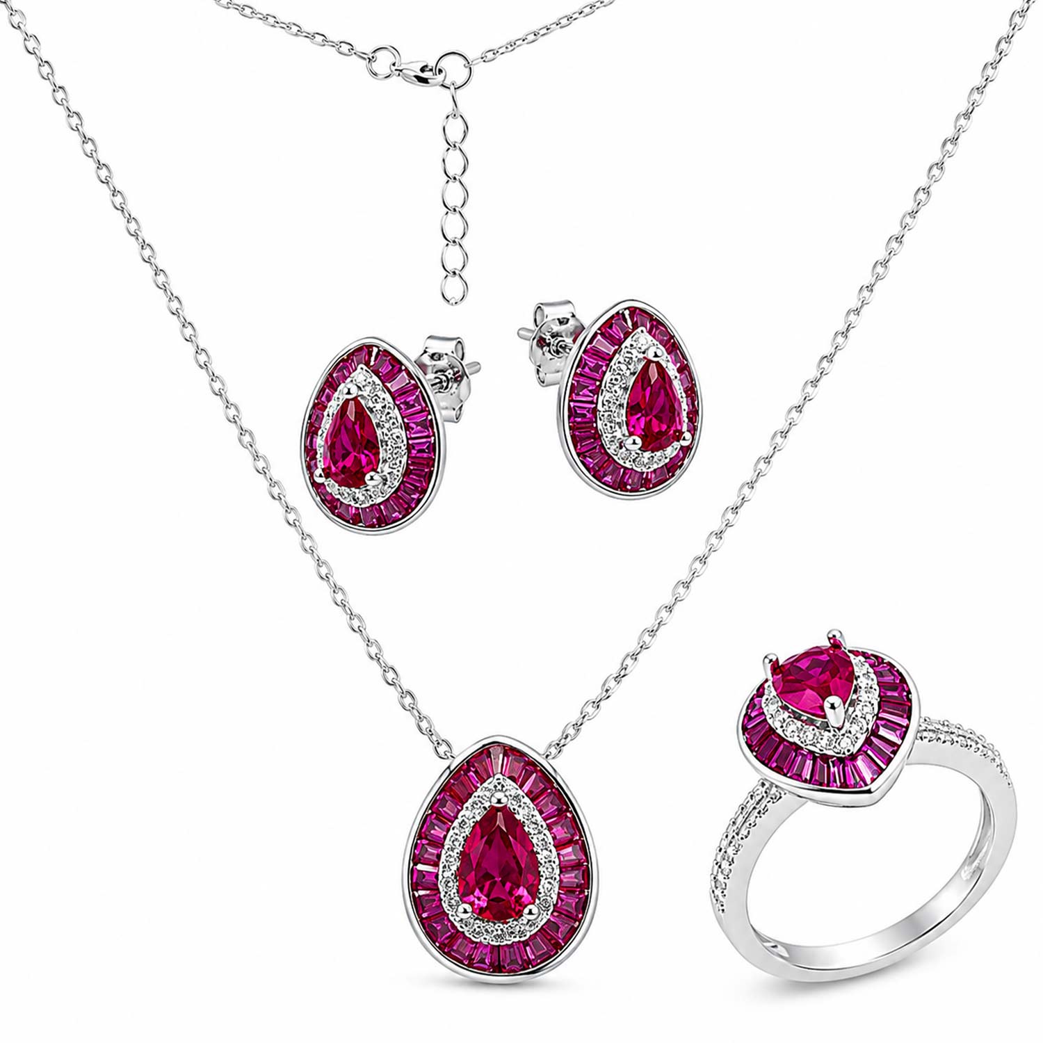 Schmuckset aus 925 Silber: Ohrringe +Halskette mit Anhänger +Damenring