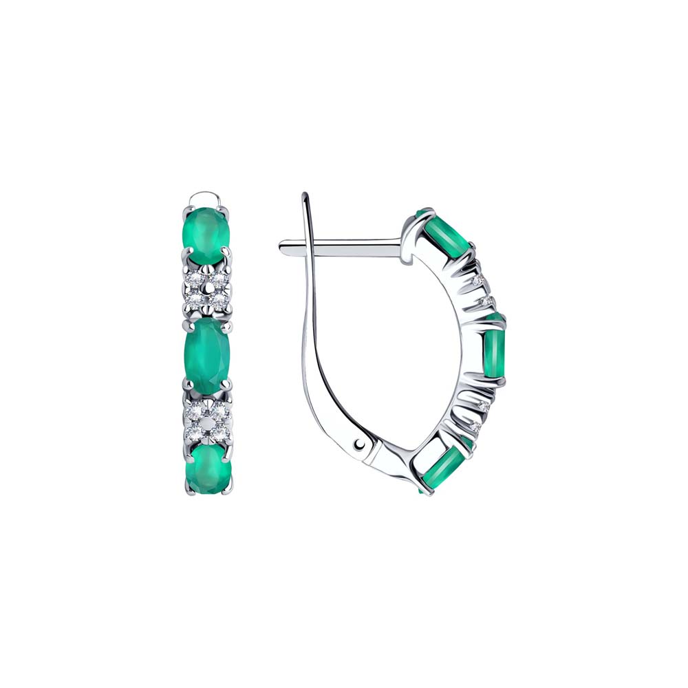 Attraktive Ohrringe aus Silber 925 mit grünem Achat und Zirkonia, Höhe ca. 20 mm