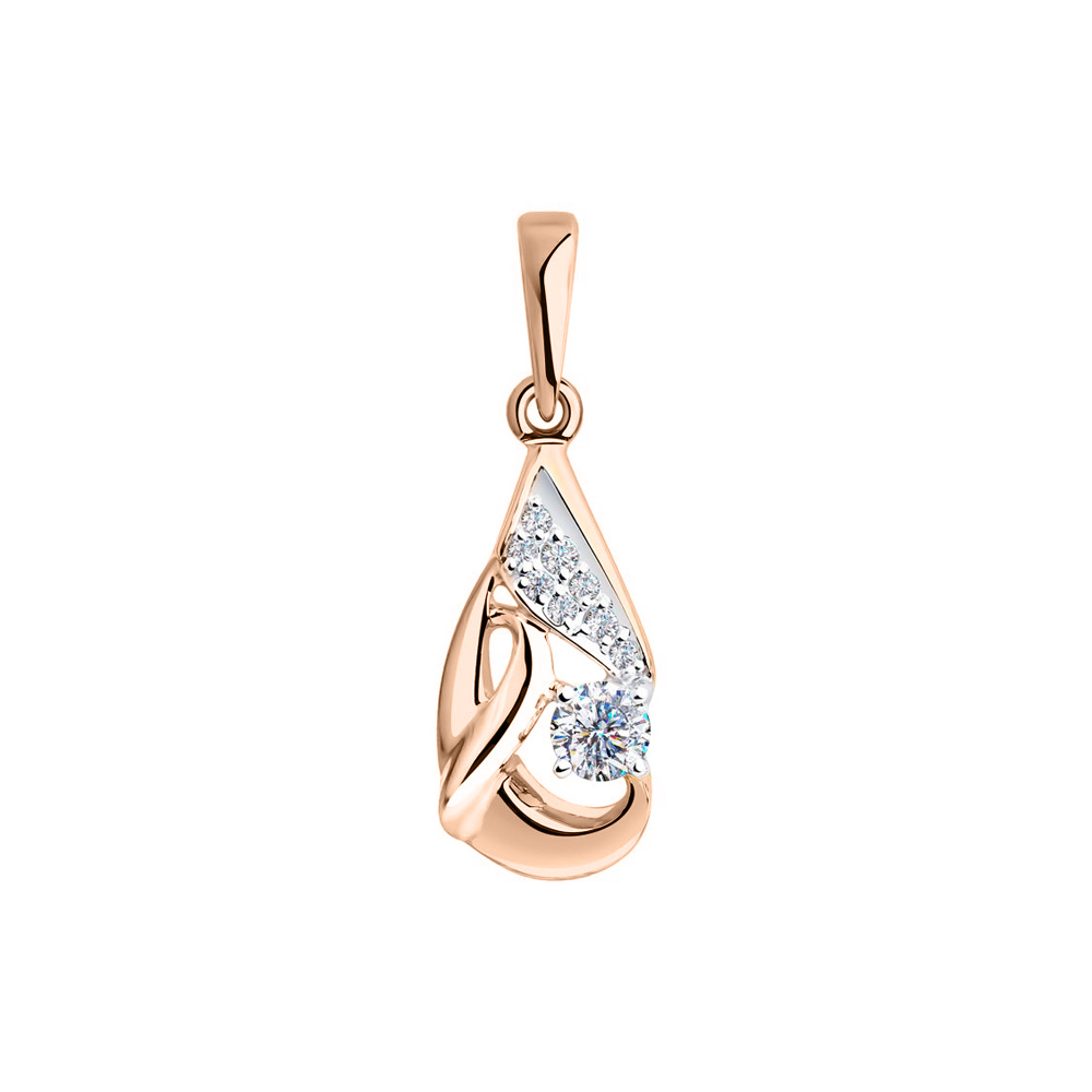 Charmanter Anhänger aus 585 Rotgold in Tropfen-Design, mit Zirkonia, Höhe ca. 24 mm