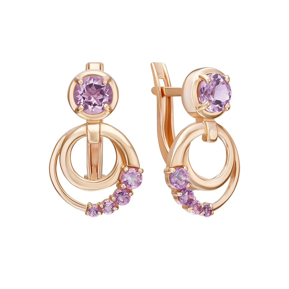 Charmante Ohrringe aus 585 Rotgold mit Amethysten, Ø ca. 5-10 mm, Höhe ca. 18 mm