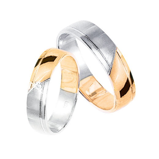 Trauringe, Gelb-/Weißgold 585, Breite ca. 5,0 mm, Nr. 183/TR mit Brillant 0,02 ct. WSI