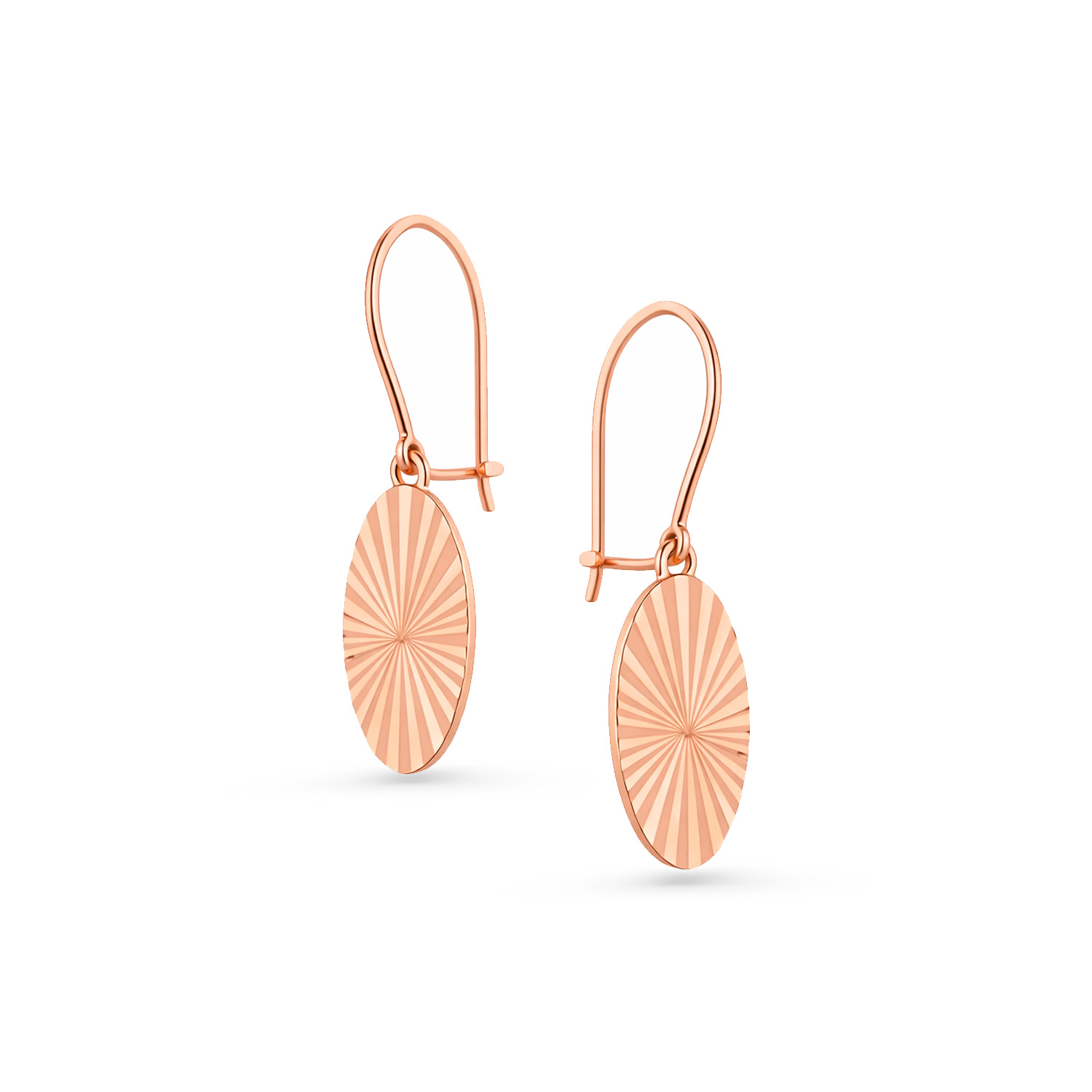 Strukturierte flache ovale Ohrringe aus 585 Rotgold mit Diamantschliff