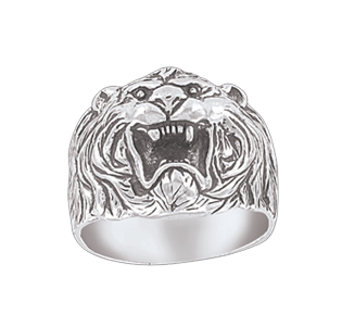 Außergewöhnlicher Herrenring mit Tigergesicht, Silber 925