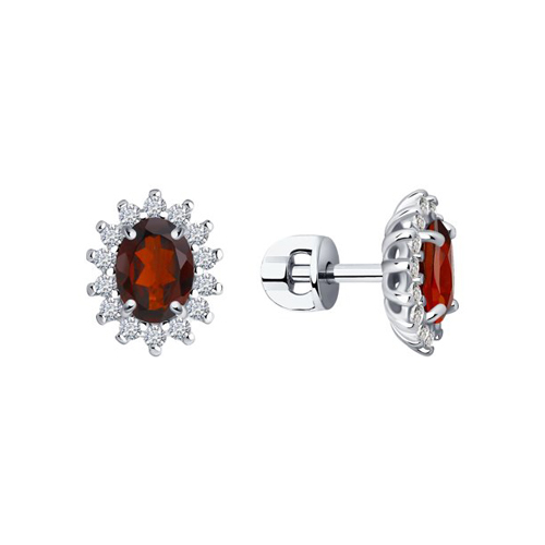 attraktive Ohrstecker mit Granat 7x5 mm, Zirkonia, Höhe ca. 11 mm