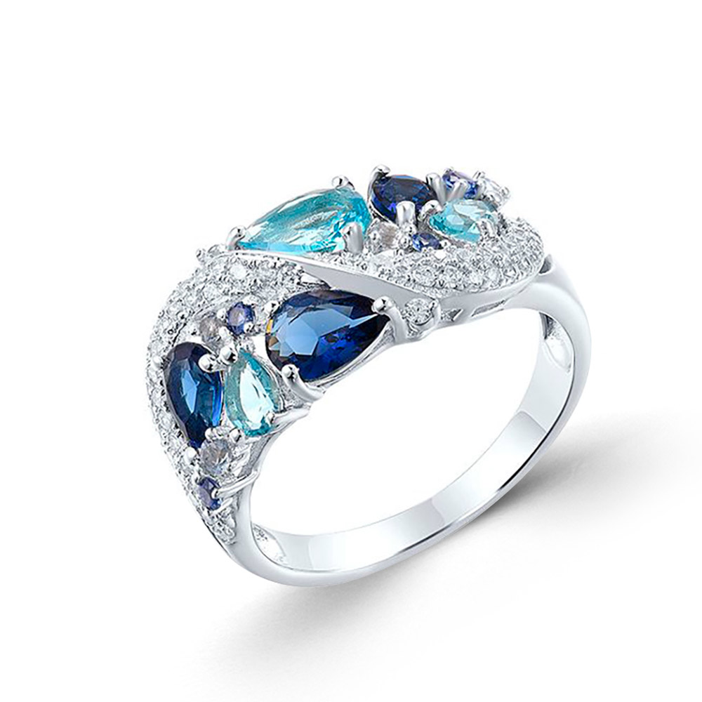Sokolov Damenring aus 925 Silber mit blauen Glaskristallen und farblosen Zirkonia