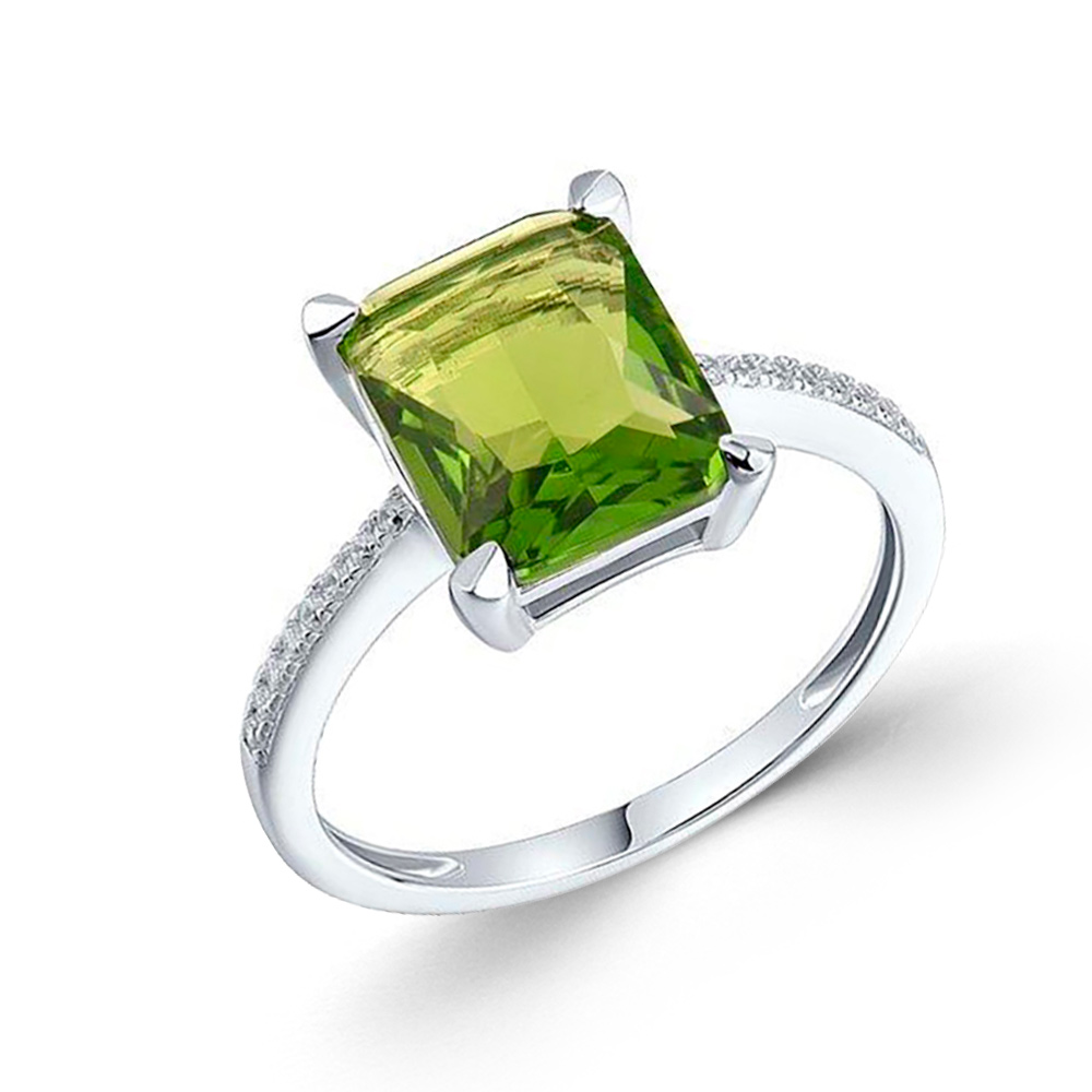 Sokolov Damenring aus 925 Silber mit grünem Peridot und farblosen Zirkonia