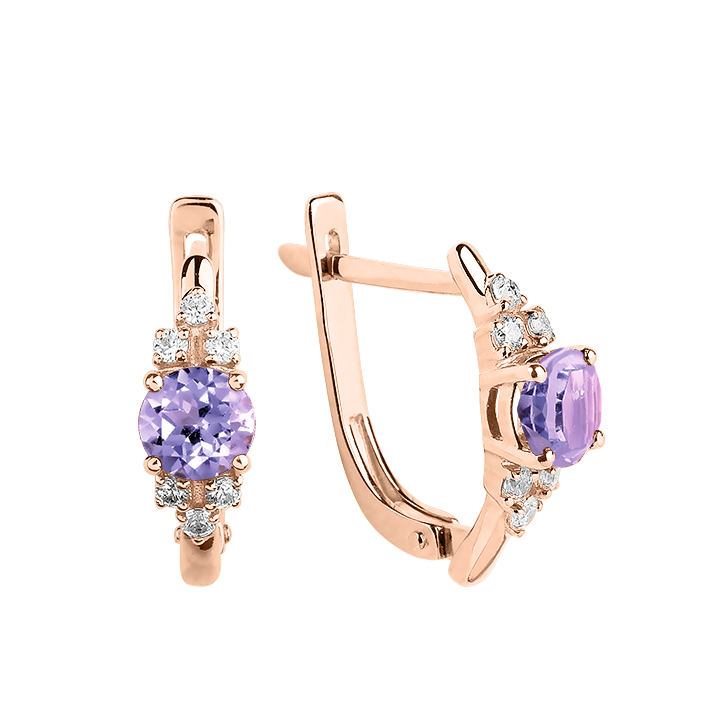 exquisite Ohrhänger, Rotgold 585, mit Amethyst und Zirkonia, Höhe ca. 16 mm