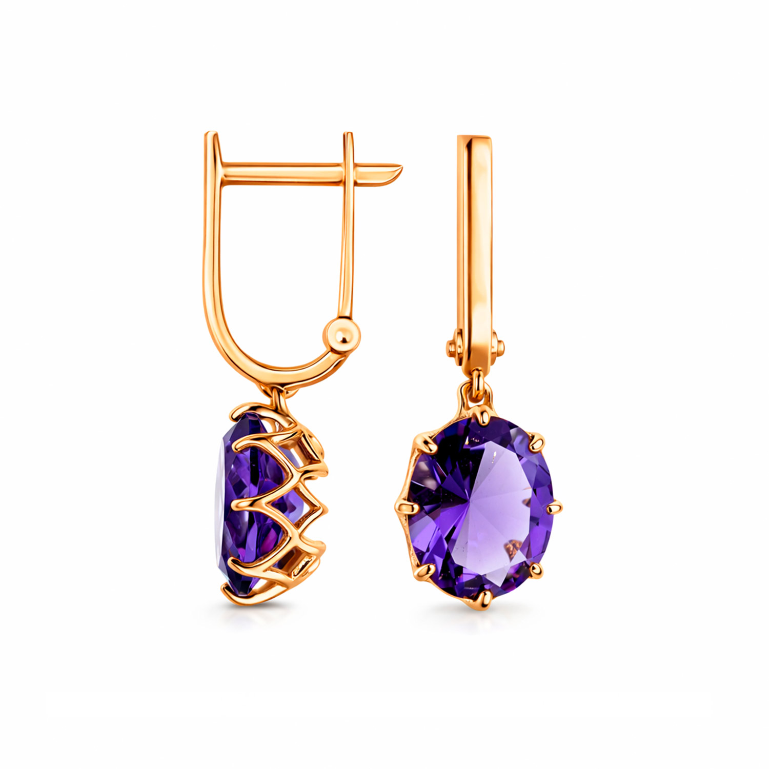 Erstaunliche Ohrhänger, Russisches Rotgold 585, mit 2 Amethysten, Höhe ca. 32 mm