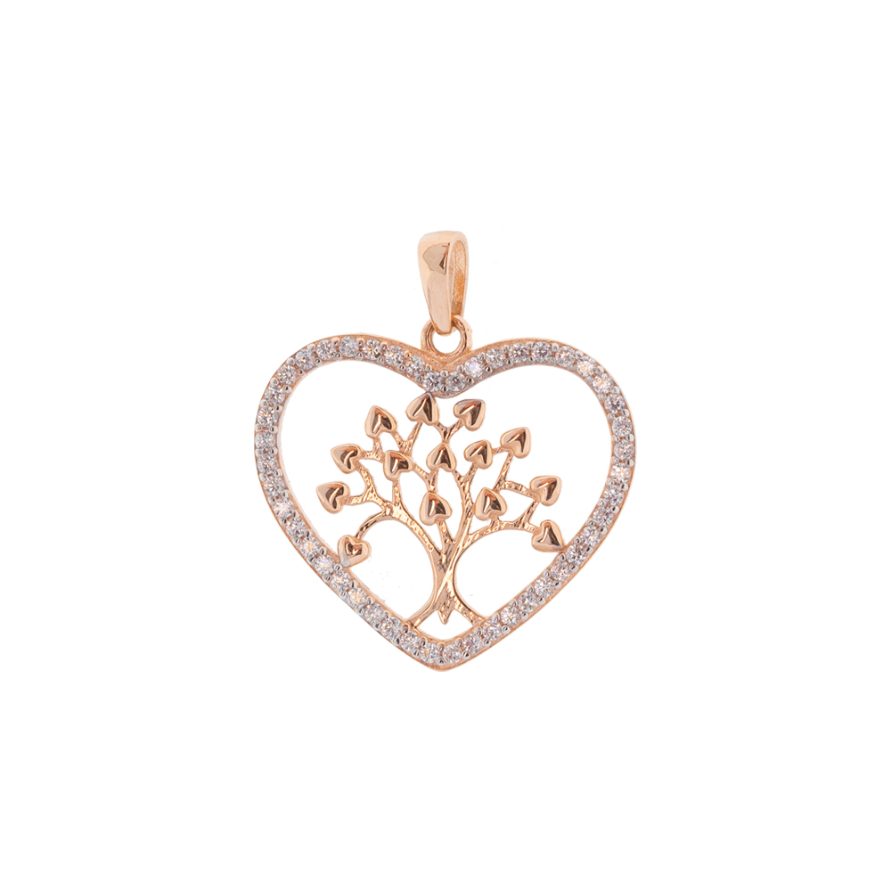 Anhänger "Baum des Lebens" aus 585 Rotgold mit Zirkonia