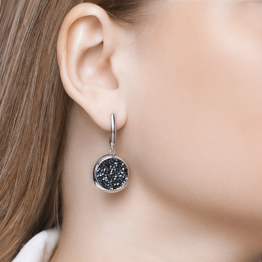 Außergewöhnliche Ohrhänger aus Silber 925 mit schwarzen Swarovski Fine Rocks Kristallen