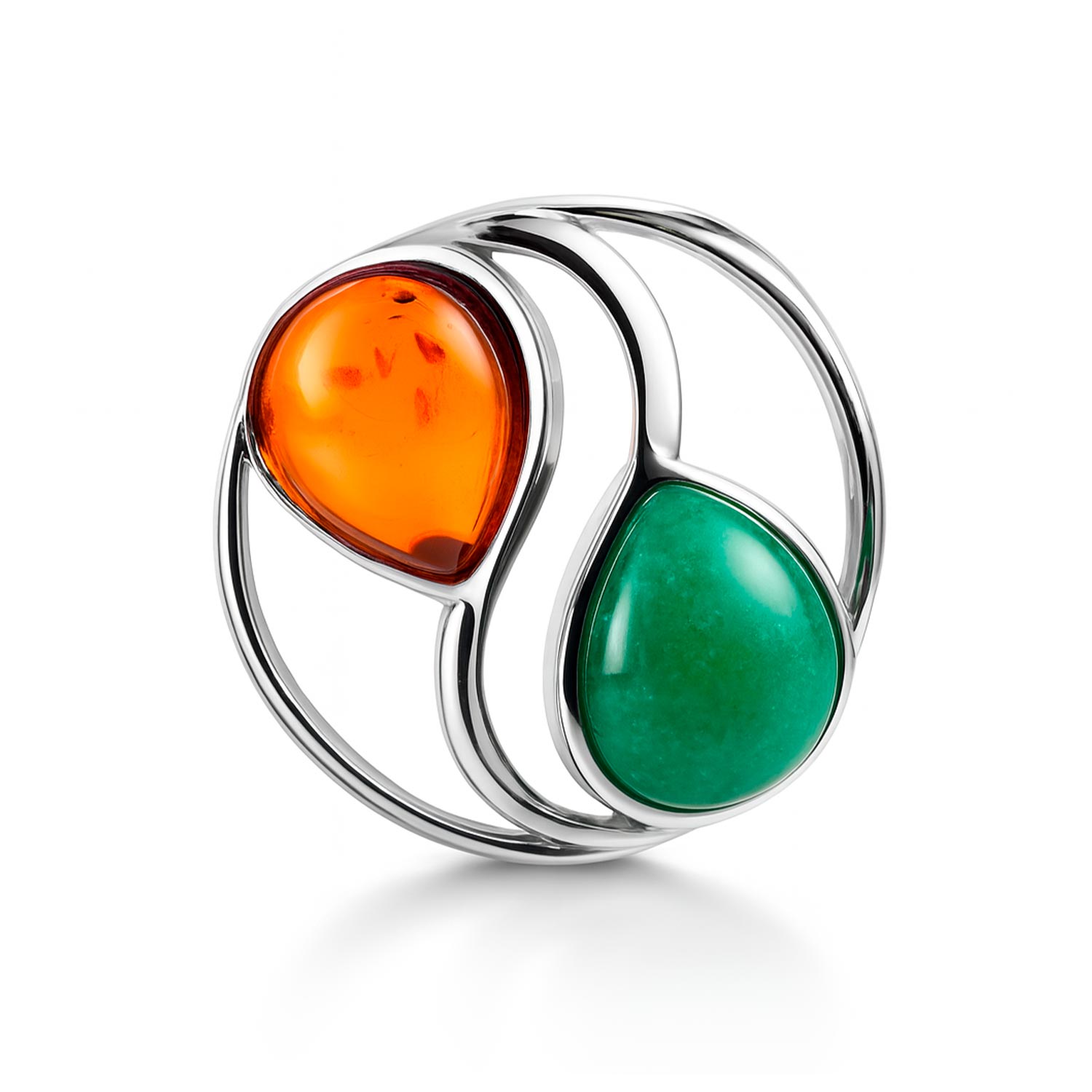 Anhänger aus 925 Silber mit Cognac-Bernstein und grünem Quarz