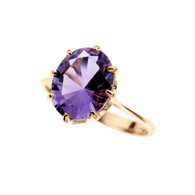 Erstaunlicher Damenring, Russisches Rotgold 585, mit Amethyst ca. 10 mm