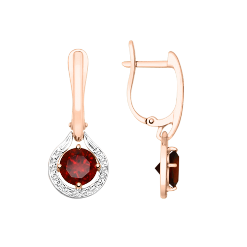 Faszinierende Ohrhänger, Rotgold 585, mit Granat und Zirkonia, Höhe ca. 20 mm