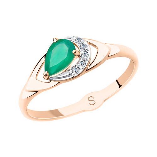 ansprechender Damenring, Rotgold 585, Achat ca. 6x4 mm und Zirkonia