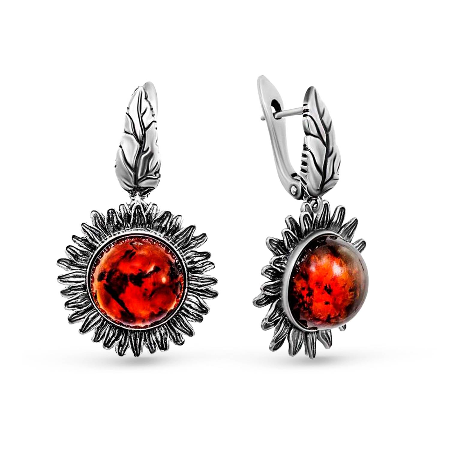 Ohrringe aus 925 Sterlingsilber mit Bernsteinen "Sonnenblume"