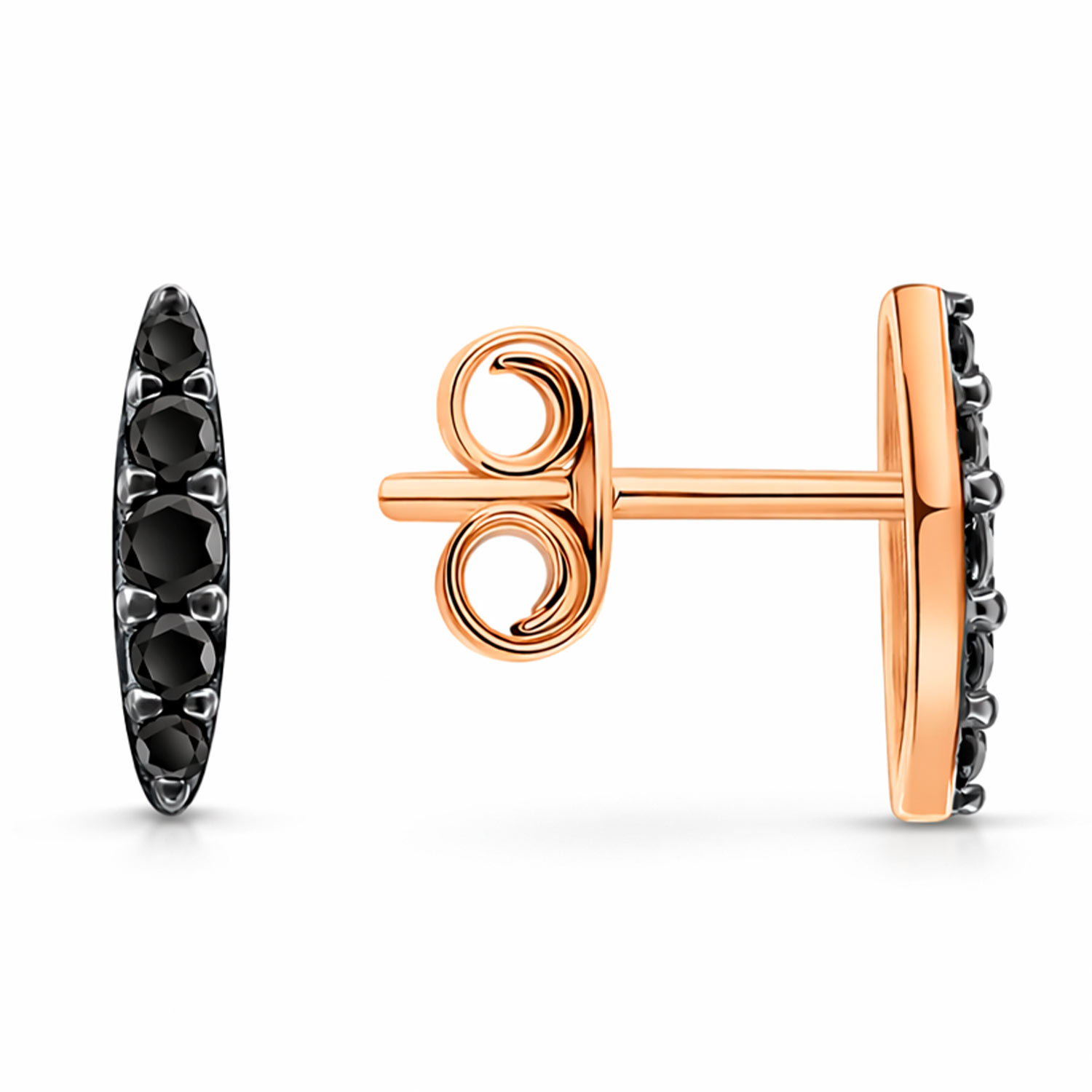 Elegante Ohrstecker aus 585er Rotgold mit schwarzen Zirkonia, Höhe ca. 10 mm