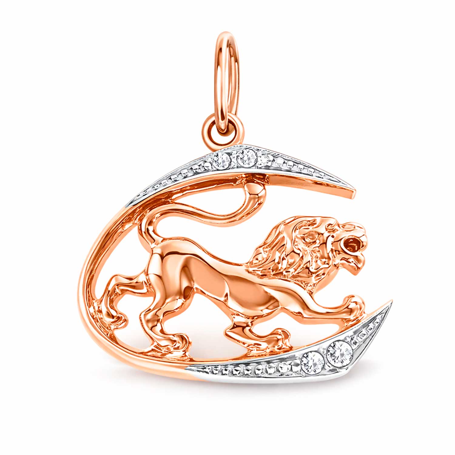 Anhänger Sternzeichen "Löwe" (23.07-23.08) aus 585er Rotgold, rhodiniert, mit Zirkonia