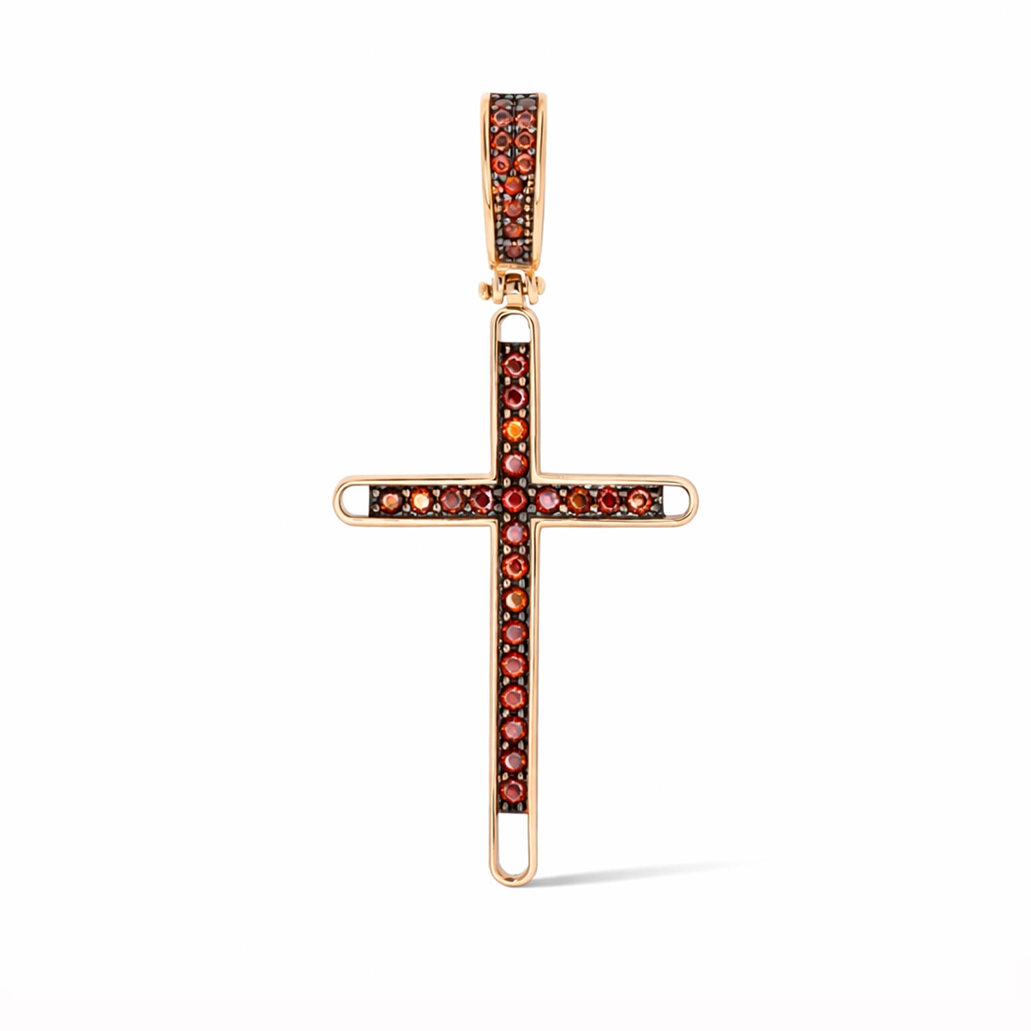 Anhänger Kreuz aus 585 Rotgold mit roten Zirkonia