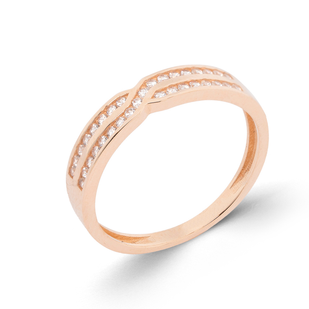 Damenring aus 585 Rotgold mit Zirkonia 2-reihig