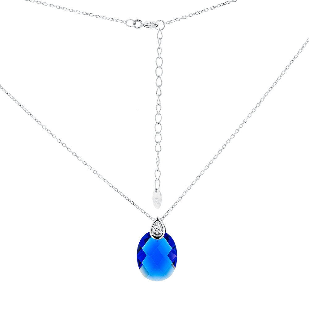 Sokolov Collier aus 925 Silber mit Zirkonia und blauem Glaskristall