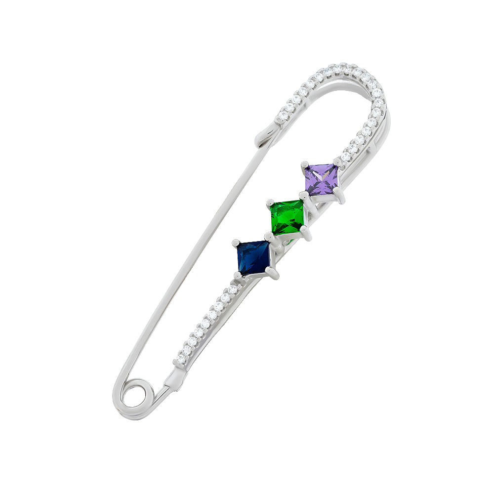 Brosche aus 925 Silber mit bunten Zirkonia