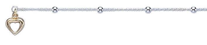 Anker-Fußkette aus 925er Silber mit kleinem Herzanhänger und Federringverschluss
