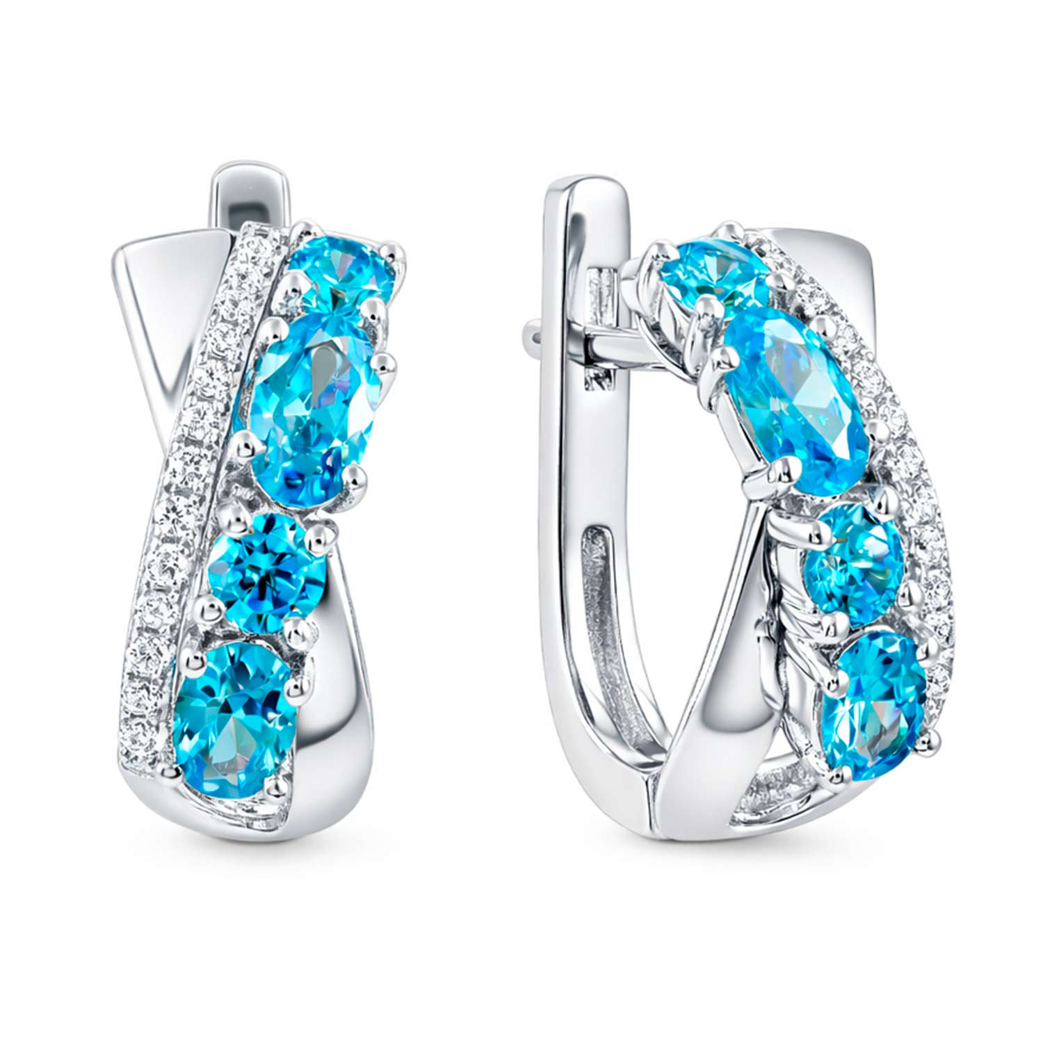 Sokolov Ohrringe aus 925 Silber mit Zirkonia, blauen Spinellen und Glaskristallen